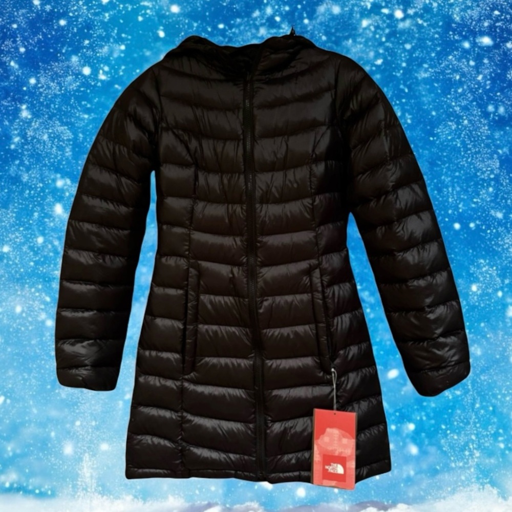 🆕💕North Face Quilted 550 Down Hooded Light Slim Puffer Black Jacket XS/TP • NWT